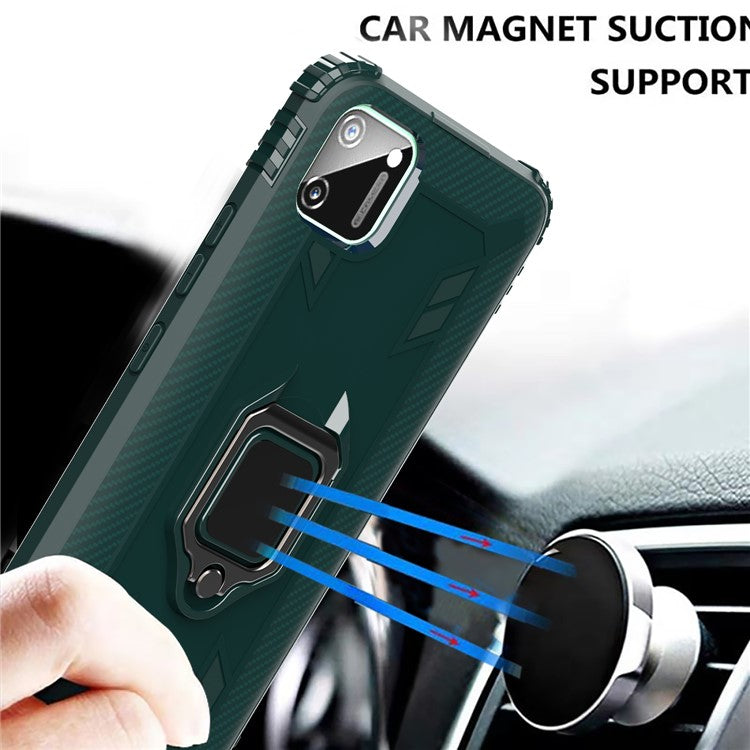 Finger Ring Kickstand Drop-proof TPU Protective Phone Cover for Realme C11 - Green