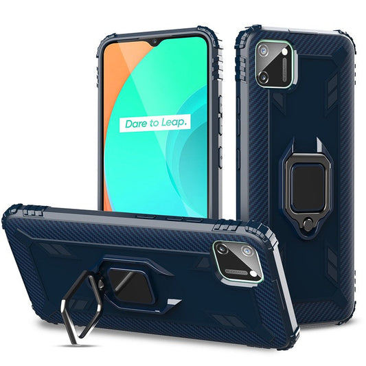 Finger Ring Kickstand Drop-proof TPU Protective Phone Cover for Realme C11 - Blue