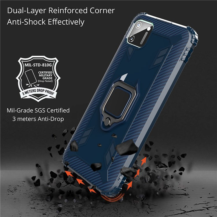 Finger Ring Kickstand Drop-proof TPU Protective Phone Cover for Realme C11 - Blue