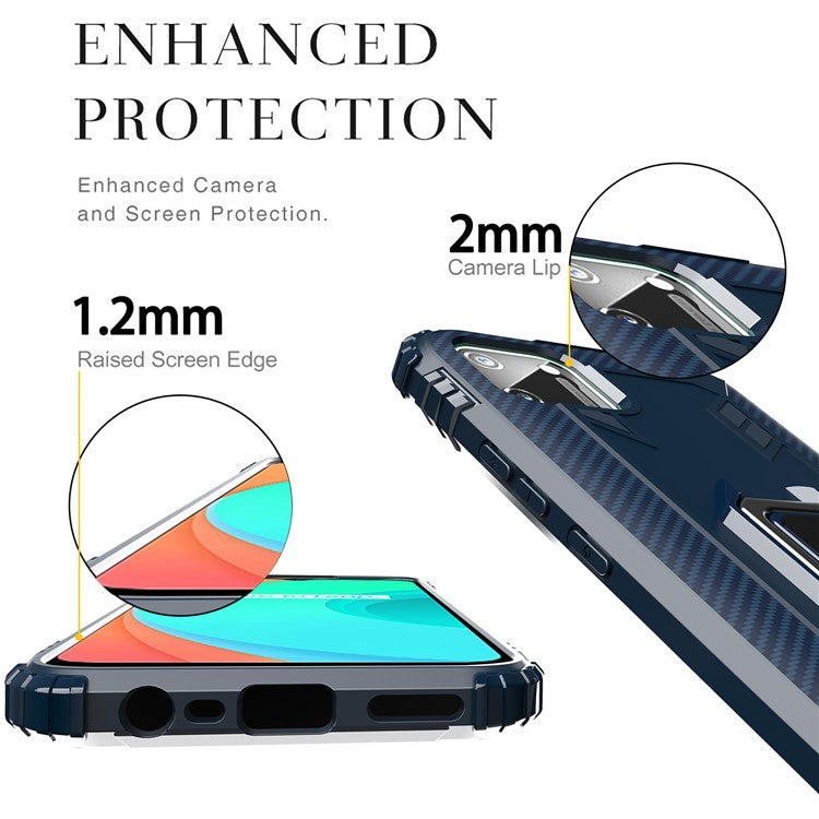 Finger Ring Kickstand Drop-proof TPU Protective Phone Cover for Realme C11 - Blue