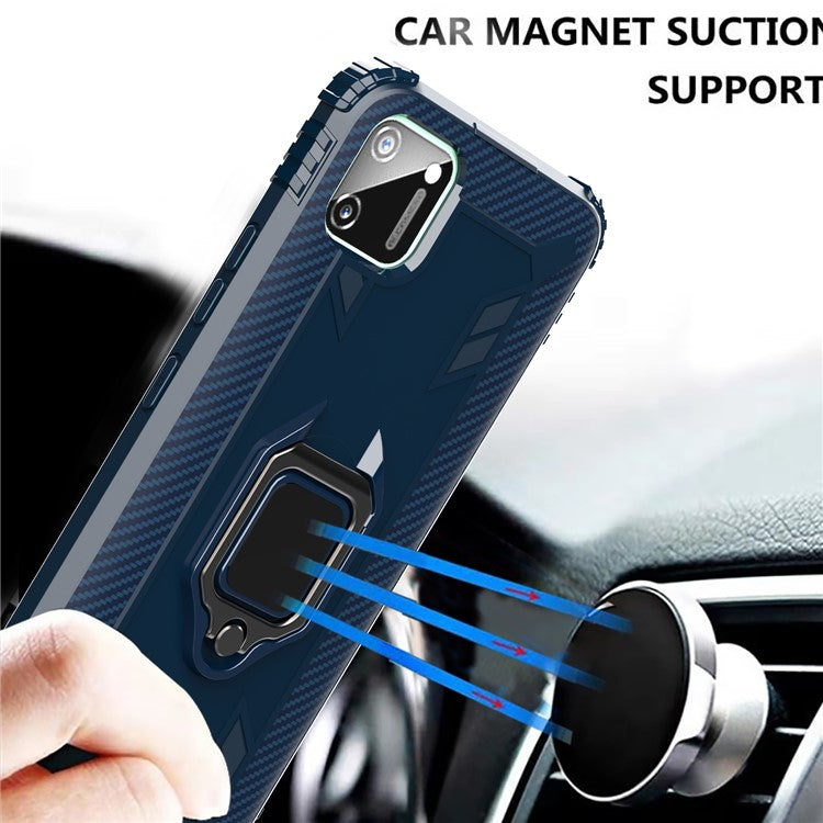 Finger Ring Kickstand Drop-proof TPU Protective Phone Cover for Realme C11 - Blue
