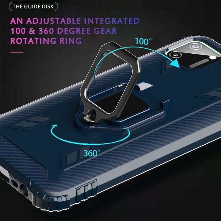 Finger Ring Kickstand Drop-proof TPU Protective Phone Cover for Realme C11 - Blue