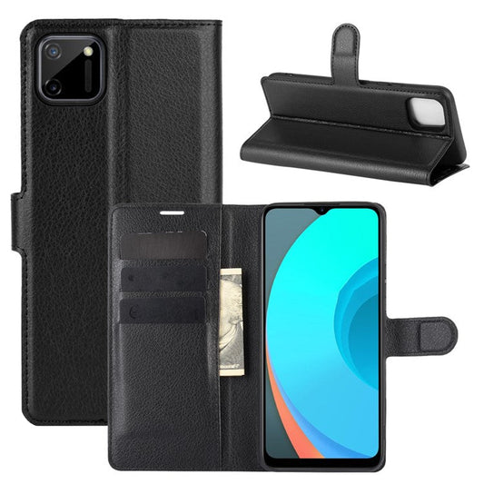 Litchi Texture Wallet Stand Leather Protective Cover for Realme C11 - Black