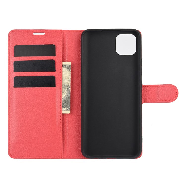 Litchi Texture Wallet Stand Leather Protective Cover for Realme C11 - Red