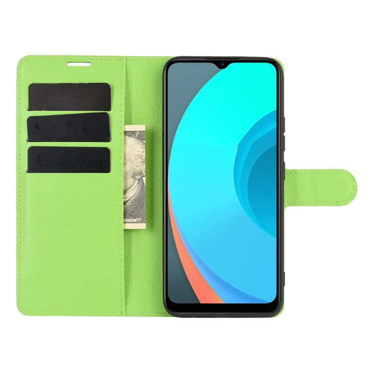 Litchi Texture Wallet Stand Leather Protective Cover for Realme C11 - Green