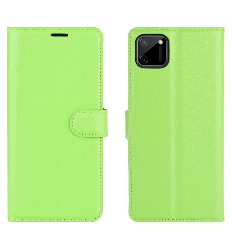 Litchi Texture Wallet Stand Leather Protective Cover for Realme C11 - Green