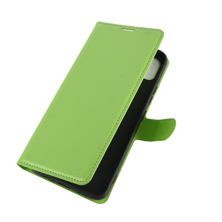 Litchi Texture Wallet Stand Leather Protective Cover for Realme C11 - Green