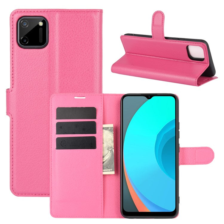 Litchi Texture Wallet Stand Leather Protective Cover for Realme C11 - Rose