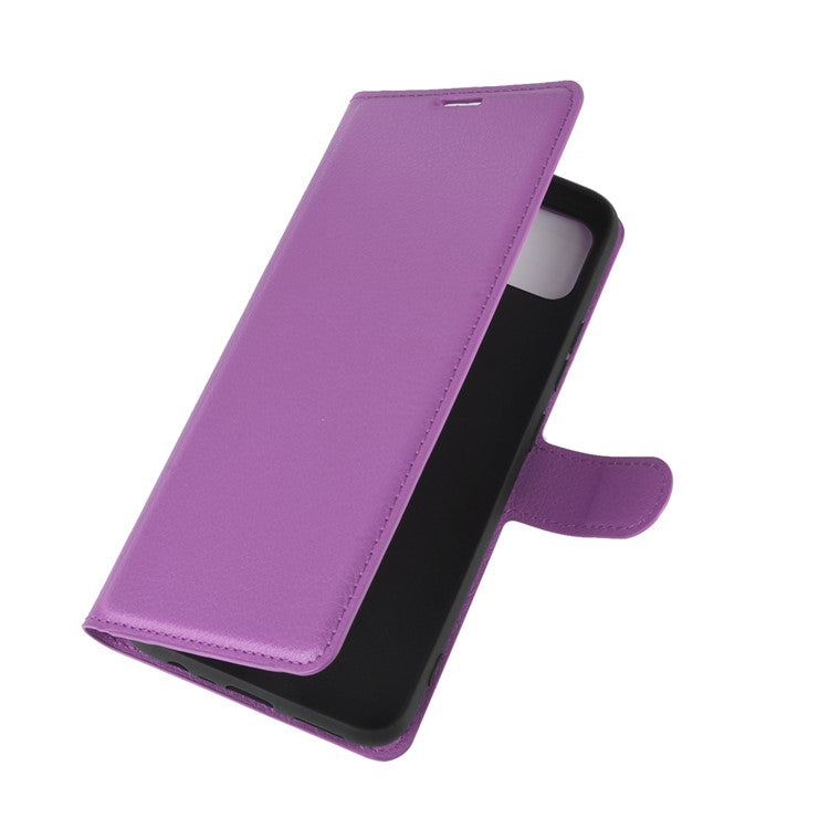 Litchi Texture Wallet Stand Leather Protective Cover for Realme C11 - Purple