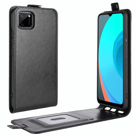 Crazy Horse Vertical Flip Leather Phone Shell for Realme C11 - Black