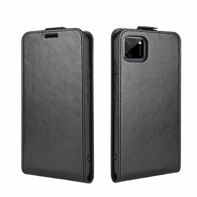 Crazy Horse Vertical Flip Leather Phone Shell for Realme C11 - Black
