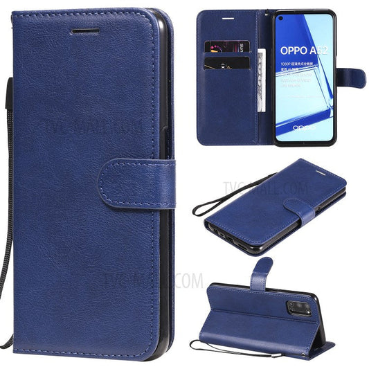 KT Leather Series-2 Solid Color Wallet Stand Leather Shell with Strap for OPPO A52/A72/A92 - Blue