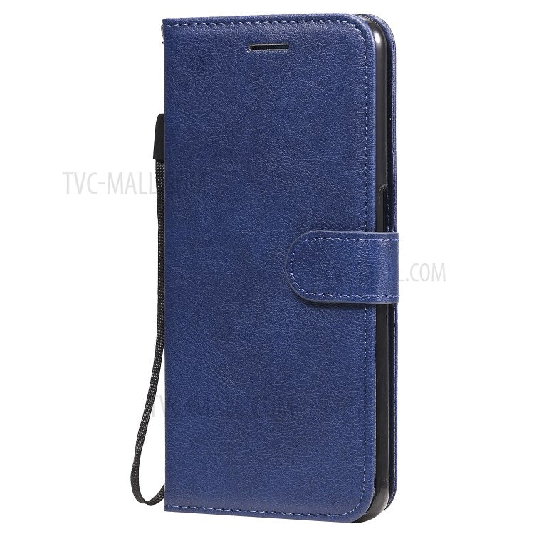 KT Leather Series-2 Solid Color Wallet Stand Leather Shell with Strap for OPPO A52/A72/A92 - Blue