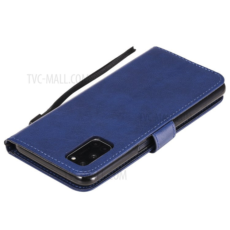 KT Leather Series-2 Solid Color Wallet Stand Leather Shell with Strap for OPPO A52/A72/A92 - Blue