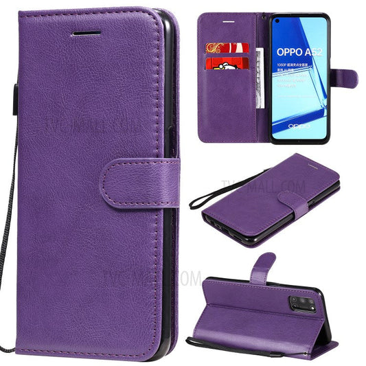 KT Leather Series-2 Solid Color Wallet Stand Leather Shell with Strap for OPPO A52/A72/A92 - Purple