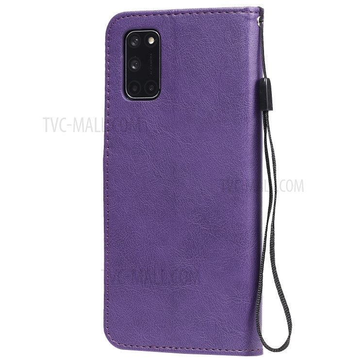 KT Leather Series-2 Solid Color Wallet Stand Leather Shell with Strap for OPPO A52/A72/A92 - Purple