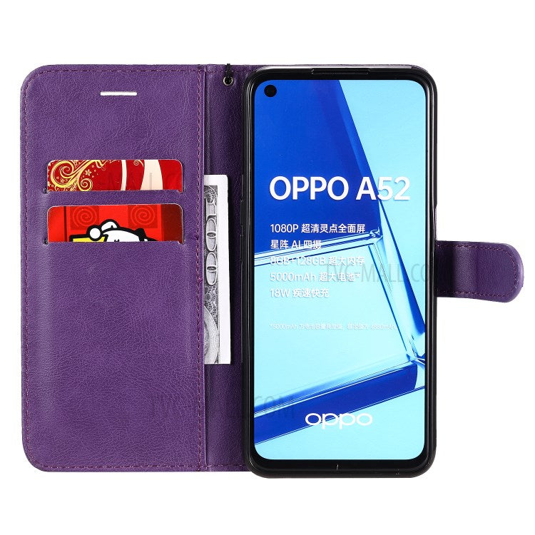 KT Leather Series-2 Solid Color Wallet Stand Leather Shell with Strap for OPPO A52/A72/A92 - Purple