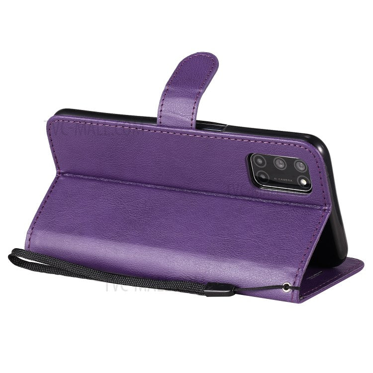 KT Leather Series-2 Solid Color Wallet Stand Leather Shell with Strap for OPPO A52/A72/A92 - Purple