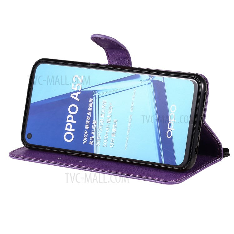 KT Leather Series-2 Solid Color Wallet Stand Leather Shell with Strap for OPPO A52/A72/A92 - Purple