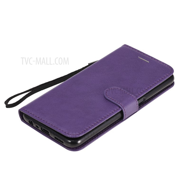 KT Leather Series-2 Solid Color Wallet Stand Leather Shell with Strap for OPPO A52/A72/A92 - Purple