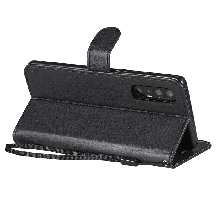 KT Leather Series-2 Solid ColorWallet Stand Leather Shell with Strap for Oppo Reno3 Pro 5G / Find X2 Neo (Overseas Version) - Black