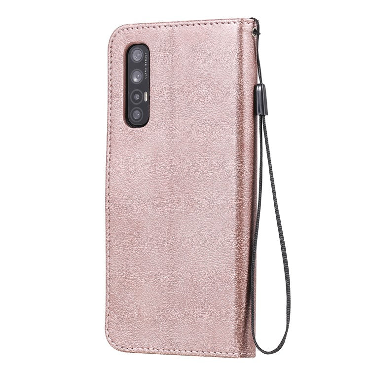 KT Leather Series-2 Solid ColorWallet Stand Leather Shell with Strap for Oppo Reno3 Pro 5G / Find X2 Neo (Overseas Version) - Rose Gold