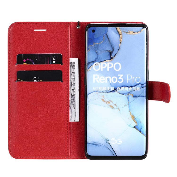 KT Leather Series-2 Solid ColorWallet Stand Leather Shell with Strap for Oppo Reno3 Pro 5G / Find X2 Neo (Overseas Version) - Red