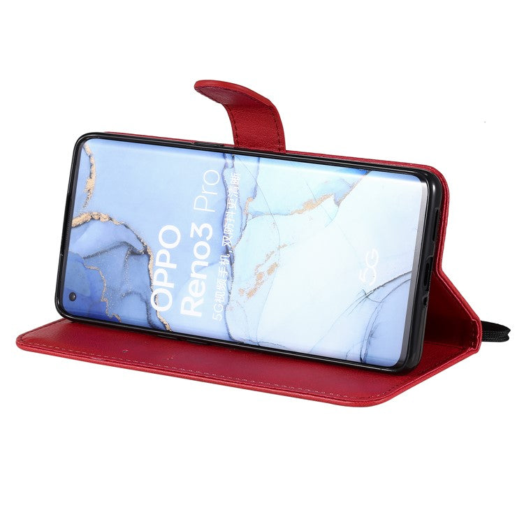 KT Leather Series-2 Solid ColorWallet Stand Leather Shell with Strap for Oppo Reno3 Pro 5G / Find X2 Neo (Overseas Version) - Red