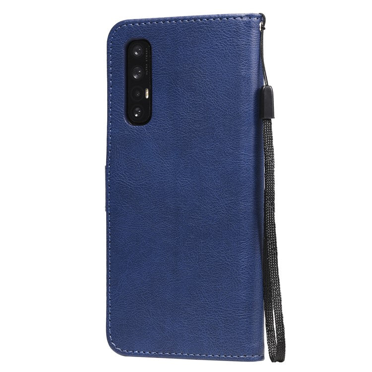 KT Leather Series-2 Solid ColorWallet Stand Leather Shell with Strap for Oppo Reno3 Pro 5G / Find X2 Neo (Overseas Version) - Blue