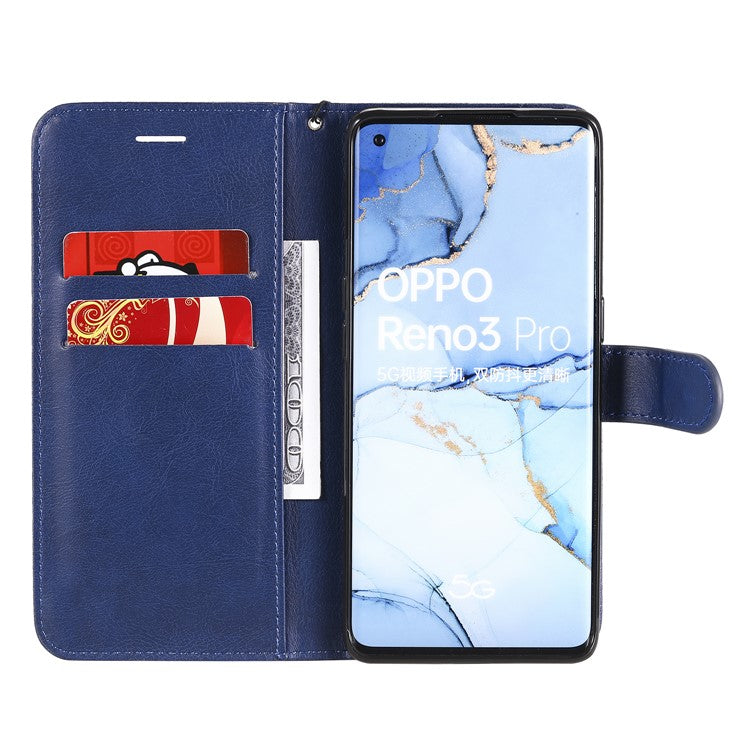 KT Leather Series-2 Solid ColorWallet Stand Leather Shell with Strap for Oppo Reno3 Pro 5G / Find X2 Neo (Overseas Version) - Blue