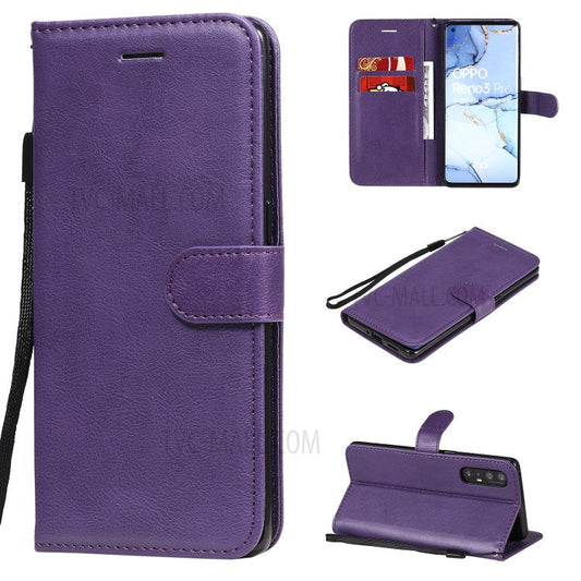 KT Leather Series-2 Solid ColorWallet Stand Leather Shell with Strap for Oppo Reno3 Pro 5G / Find X2 Neo (Overseas Version) - Purple