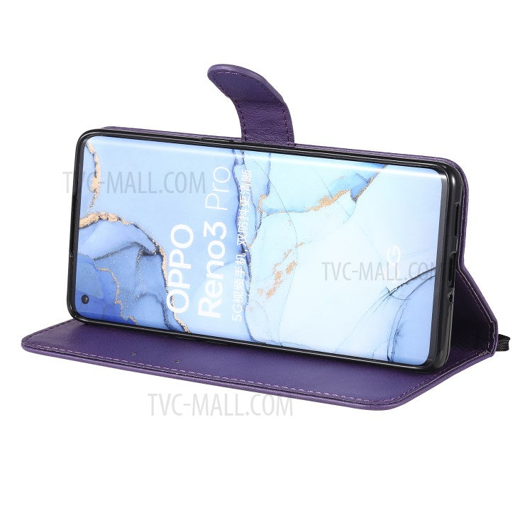 KT Leather Series-2 Solid ColorWallet Stand Leather Shell with Strap for Oppo Reno3 Pro 5G / Find X2 Neo (Overseas Version) - Purple