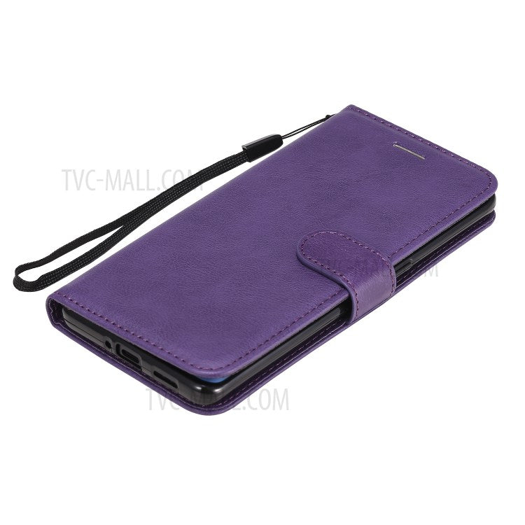 KT Leather Series-2 Solid ColorWallet Stand Leather Shell with Strap for Oppo Reno3 Pro 5G / Find X2 Neo (Overseas Version) - Purple
