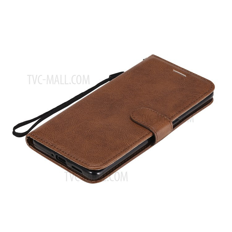 KT Leather Series-2 Solid ColorWallet Stand Leather Shell with Strap for Oppo Reno3 Pro 5G / Find X2 Neo (Overseas Version) - Brown