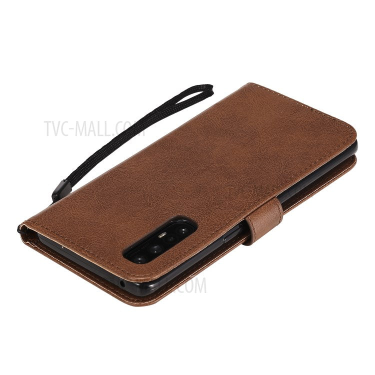 KT Leather Series-2 Solid ColorWallet Stand Leather Shell with Strap for Oppo Reno3 Pro 5G / Find X2 Neo (Overseas Version) - Brown