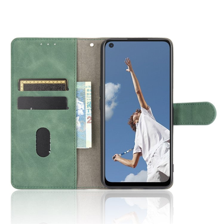 Skin-touch Wallet Stand Flip Leather Phone Cover for OPPO A52/A72/A92 - Green