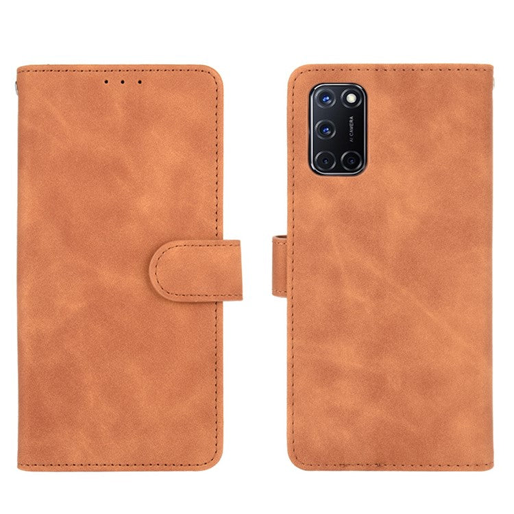 Skin-touch Wallet Stand Flip Leather Phone Cover for OPPO A52/A72/A92 - Brown
