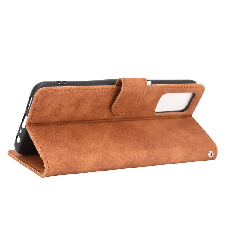 Skin-touch Wallet Stand Flip Leather Phone Cover for OPPO A52/A72/A92 - Brown