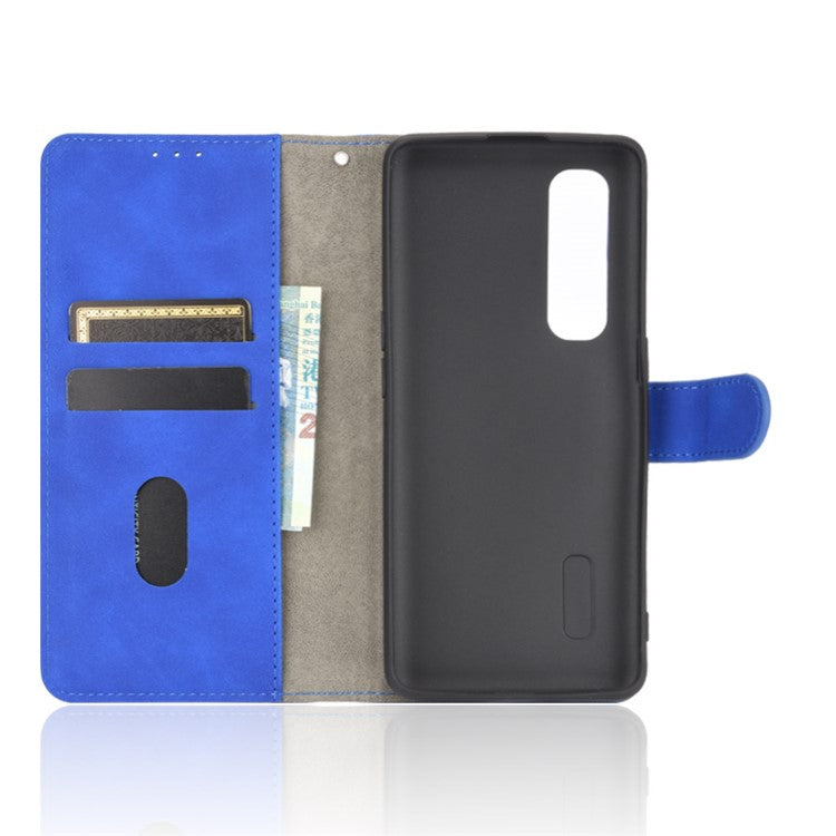 Skin-touch PU Leather Wallet Cell Phone Case for Oppo Find X2 Pro - Blue