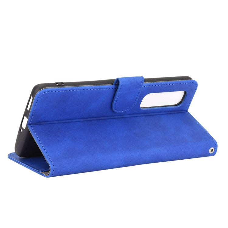 Skin-touch PU Leather Wallet Cell Phone Case for Oppo Find X2 Pro - Blue