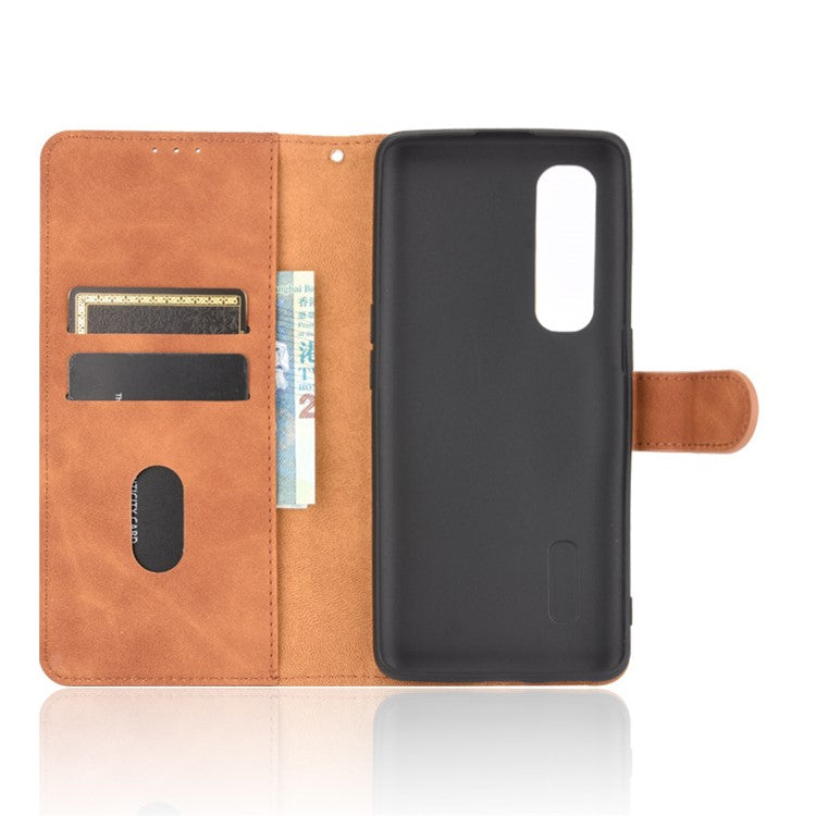 Skin-touch PU Leather Wallet Cell Phone Case for Oppo Find X2 Pro - Brown
