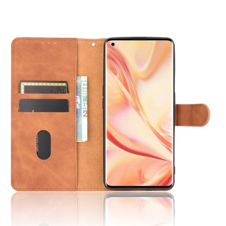 Skin-touch PU Leather Wallet Cell Phone Case for Oppo Find X2 Pro - Brown