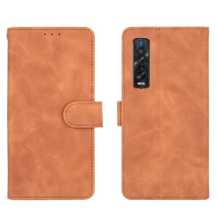 Skin-touch PU Leather Wallet Cell Phone Case for Oppo Find X2 Pro - Brown