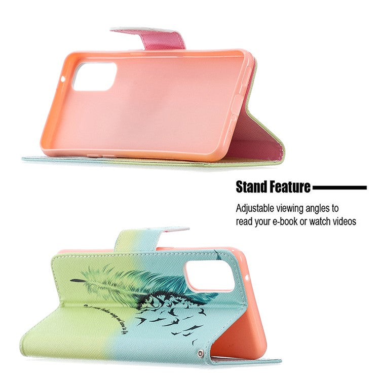 Pattern Printing Leather Wallet Protective Case for Oppo Reno4 5G - Feather