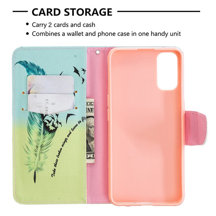 Pattern Printing Leather Wallet Protective Case for Oppo Reno4 5G - Feather