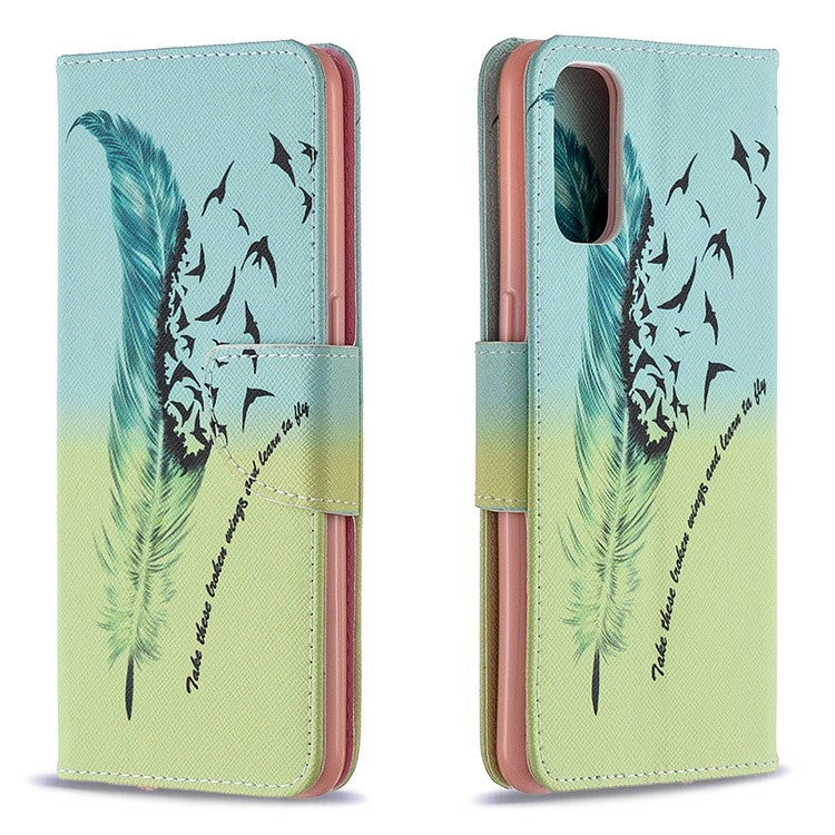Pattern Printing Leather Wallet Protective Case for Oppo Reno4 5G - Feather