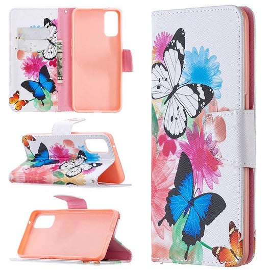 Pattern Printing Leather Wallet Protective Case for Oppo Reno4 5G - Butterflies