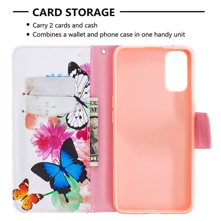 Pattern Printing Leather Wallet Protective Case for Oppo Reno4 5G - Butterflies