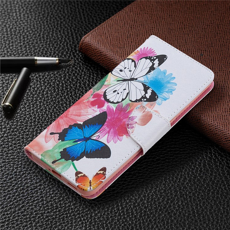 Pattern Printing Leather Wallet Protective Case for Oppo Reno4 5G - Butterflies