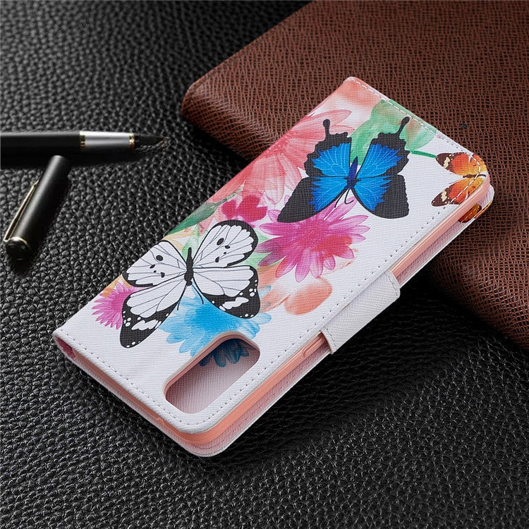 Pattern Printing Leather Wallet Protective Case for Oppo Reno4 5G - Butterflies